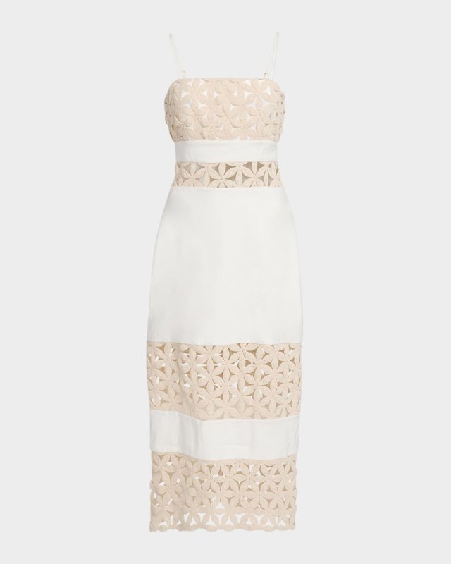 Abby Embellished Linen-Blend Cutout Midi Dress